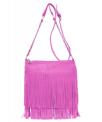 Faux Leather Fringe Hand Bag E031 FUSCHIA